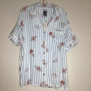 Anthropologie NEW Striped Button-Up Shirt with Red Motif NWT Sm